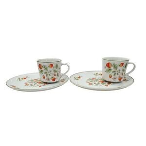 HP Vintage Dolphin Japan Porcelain Berry‎ Strawberry 2 Snack Plate Cup Set 1-2